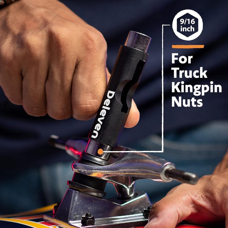 D Deleven Deleven Skate Tool All-in-One Lightweight Portable Skateboard Tool - T Tool with Allen Wrench, Phillips Head Screwdriver - Adjust Roller Skates, Longboards, Skateboards, Quads, Wheels, Trucks, Kingpin - Image 4